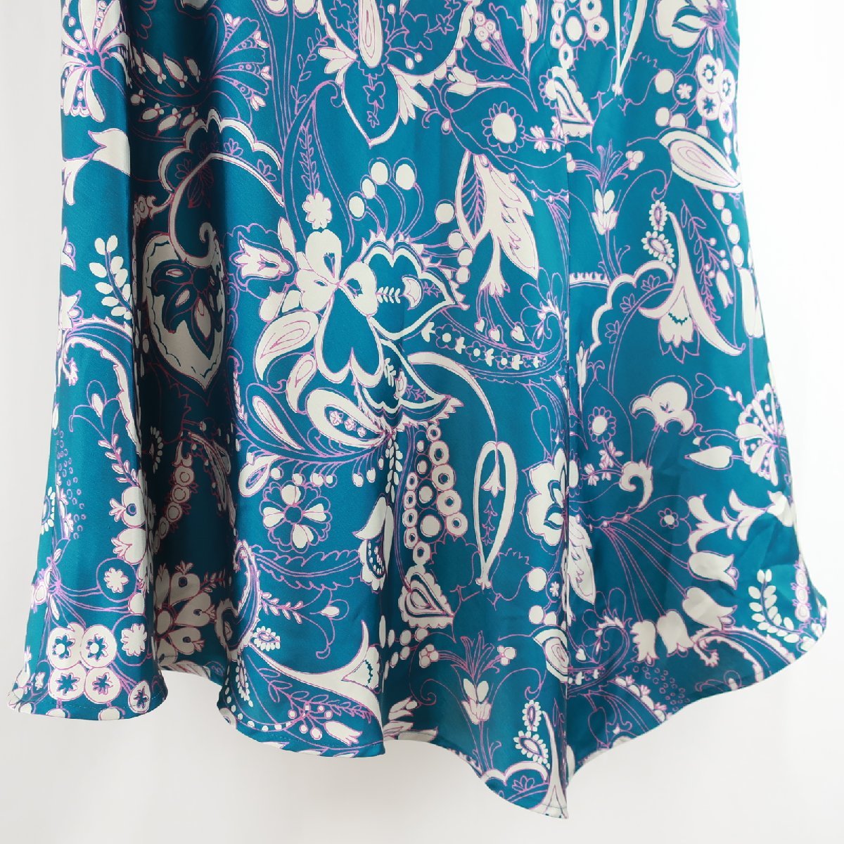  beautiful goods SPBe Spee Be satin flower floral print total pattern asimeto Lee mermaid skirt made in Japan 02 turquoise blue green lady's PB1710-102