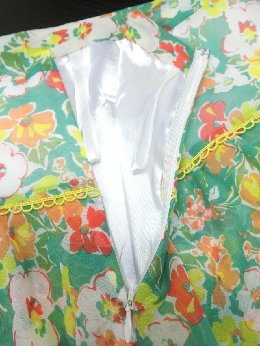 美品 Apuweiser-riche 花柄 フラワー 総柄 レイヤード フリル フレア スカート 日本製 2 グリーン 緑 レディース QB2007-613_画像8