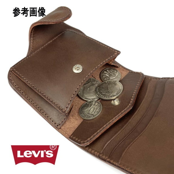 財布 メンズ Levis リーバイス 本革 ウォレットチェーン付き 折り財布 8145 新品 ブラック 黒 牛革 短財布 ショート_画像4