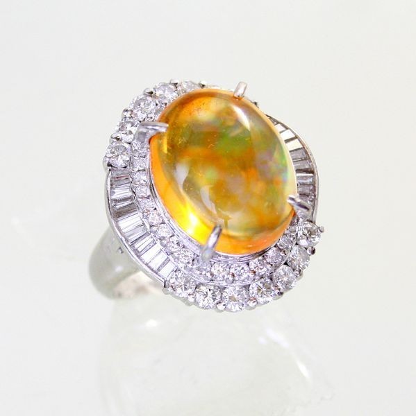 最新モデル ◎中古美品◎プラチナ ファイアーオパール 5.63ct ダイヤ 1.43ct リング 11号 コーラル、サンゴ