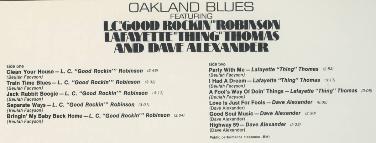 BLUES LP：OAKLAND BLUES／V.A. L.C.“GOOD ROCKIN” ROBINSON,LAFAYETTE THOMAS, DAVE ALEXANDER_画像3