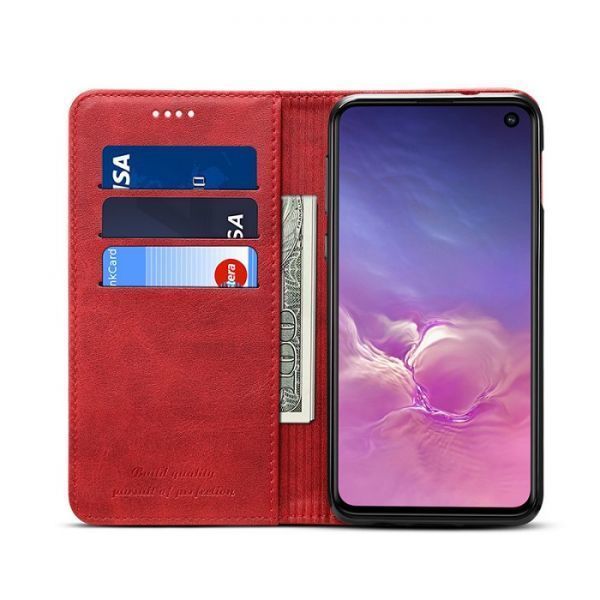 【新品】PUレザー シンプル 手帳型 Galaxy S10 SCV41 SC-03L ケース レッド ギャラクシーS10ケース カード収納 スタンド 手帳 マグネット_画像3