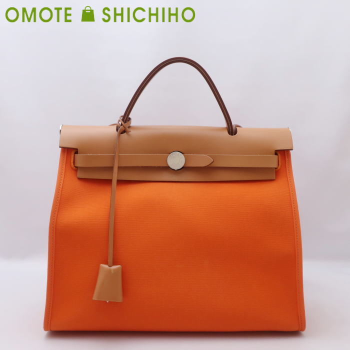 超安い 2WAY トートバッグ PM エールバッグジップ エルメス HERMES ショルダーバッグ T刻印◆中古Aランク【009】 オレンジ トワルオフィシエ エールライン