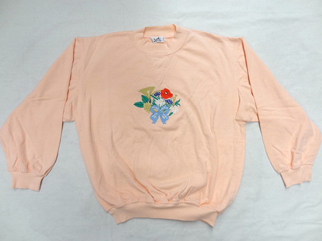 HERMES Hermes France made 80S 90S pink embroidery stitch Work sweat side rib front V. color color size S pocket cotton .