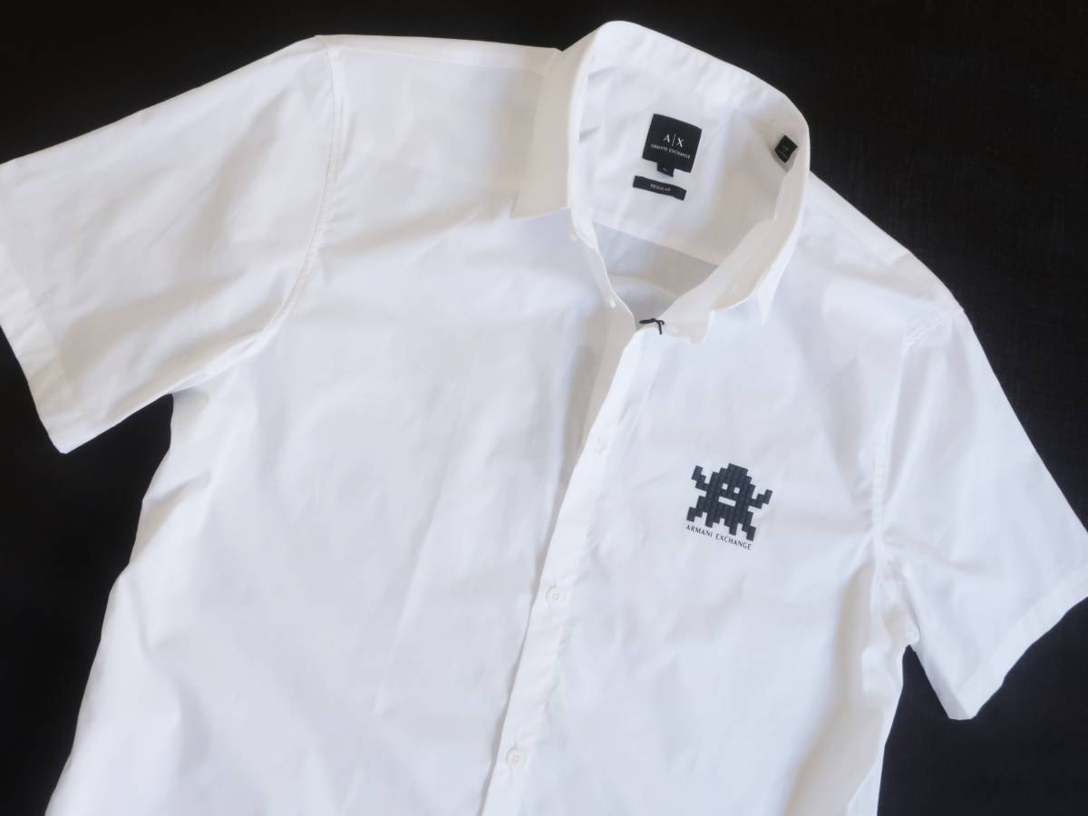  новый товар * Armani * освежение . белый рубашка с коротким рукавом * легкий удобный стрейч сорочка * игра Logo белый L*LEGO Lego A/X ARMANI*285