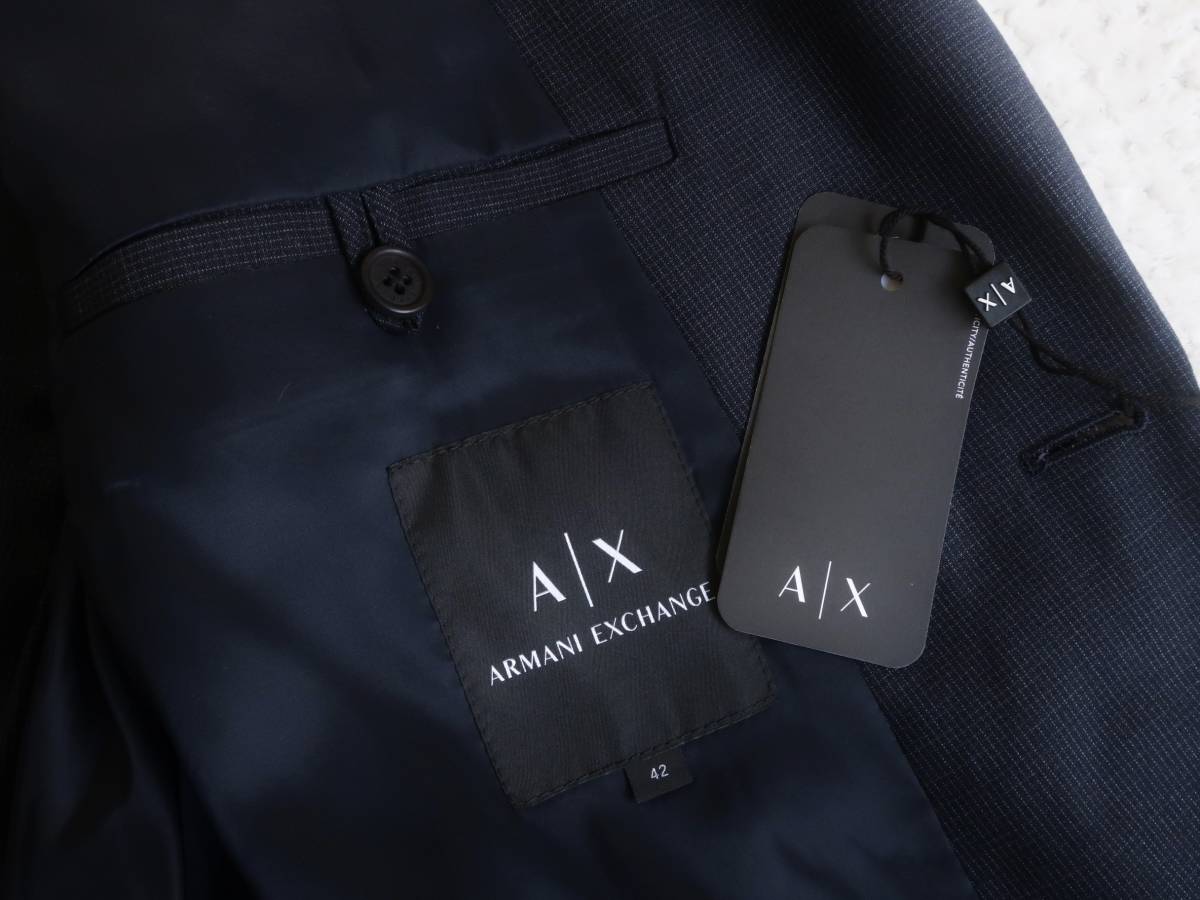 新品★アルマーニ★ネイビー&グレー マイクロ チェック サマー ジャケット★軽量 薄手★紺 ブレザー 42 (L)★ARMANI☆466_画像7