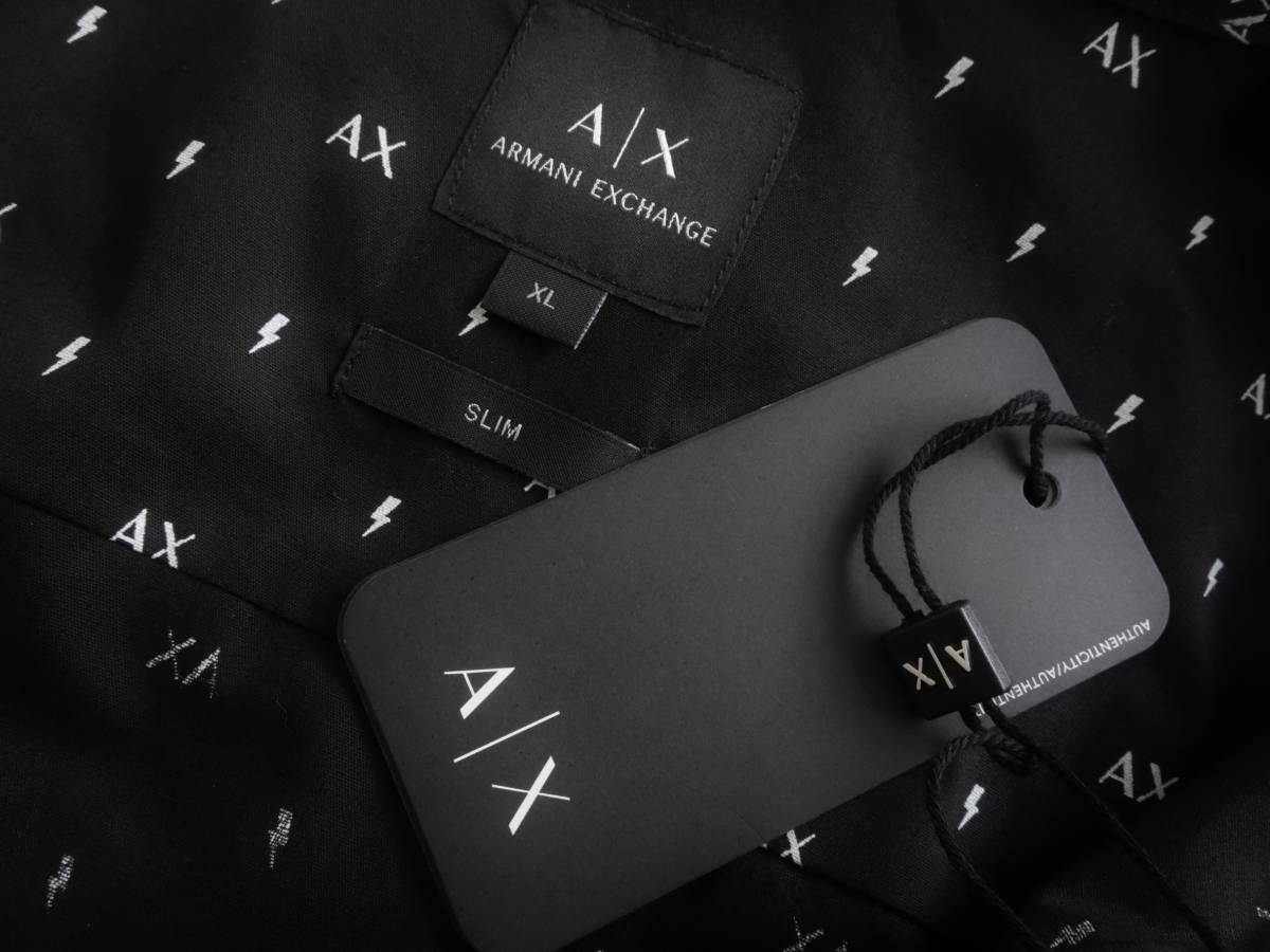新品★アルマーニ★フラッシュ柄 ブラック 長袖シャツ★快適な ストレッチ スリム ホワイト 稲妻 黒 白 XL★A/X ARMANI★336_画像5