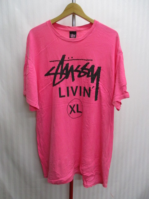 STUSSY ステューシー 蛍光ピンク Tシャツ メンズXL LL 半袖カットソー 