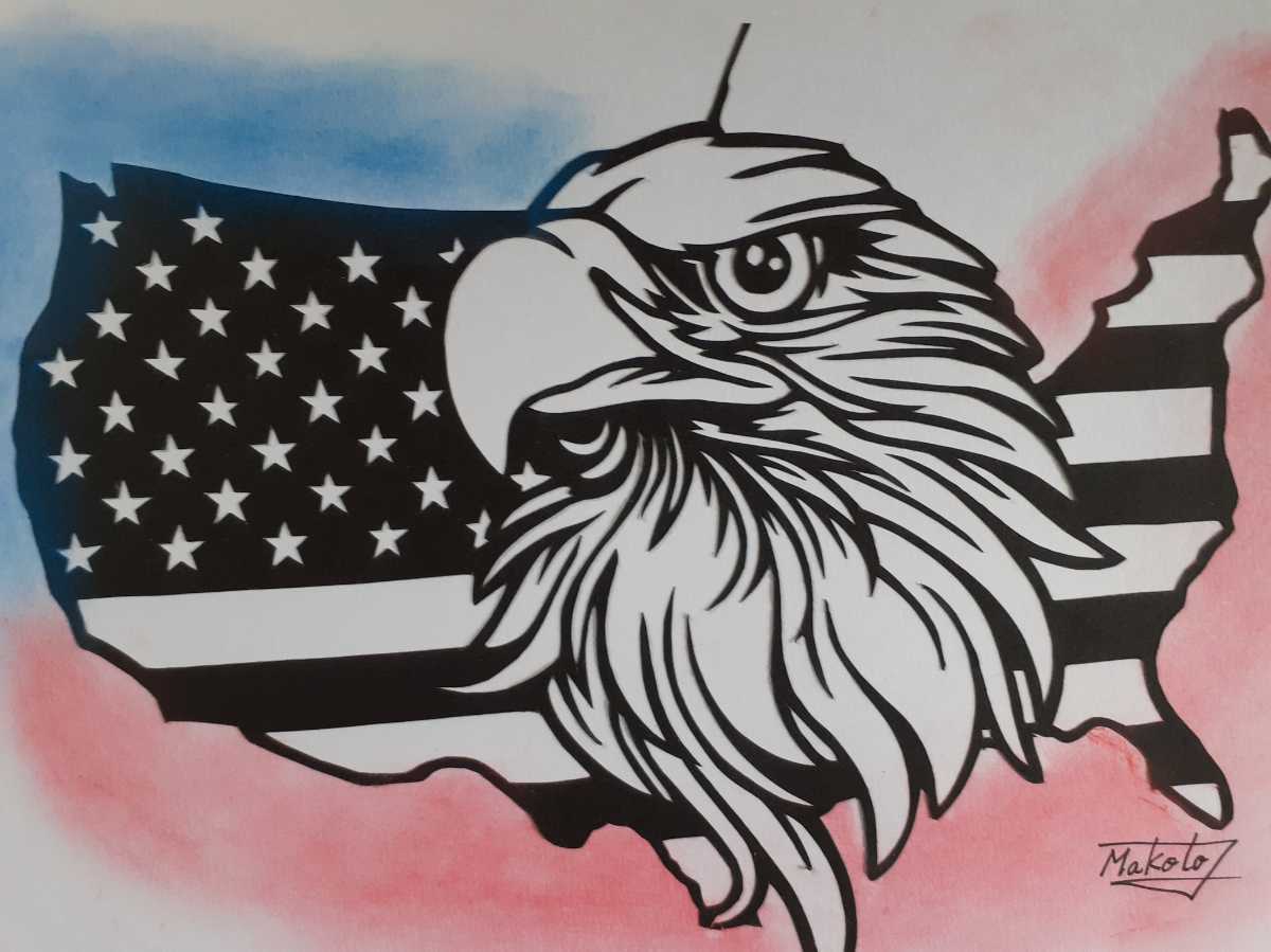 切り絵アート　アメリカ国旗とイーグル