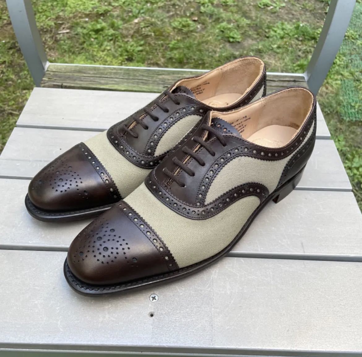 【お買得】 新品　チャーチ　Church's　ディプロマット　キャンバス　コンビ　65F デッドストック　セミブローグ 靴