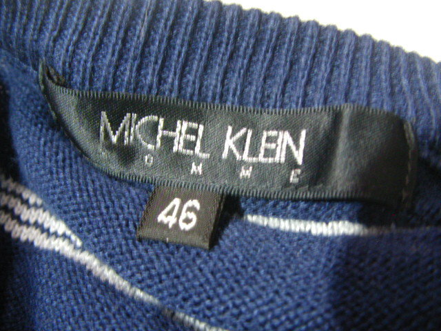 ssy5003 MICHEL KLEIN HOMME 長袖 ニット プルオーバー ネイビー×グレー ■ ボーダー柄 ■クルーネック 薄手 サイズ46/S ミッシェルクラン_画像8