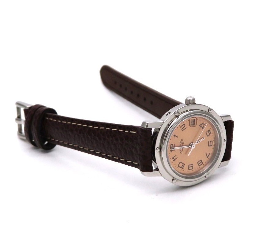 HERMES】エルメス 時計 'クリッパー CL4.210' ピンク文字盤 ☆美品