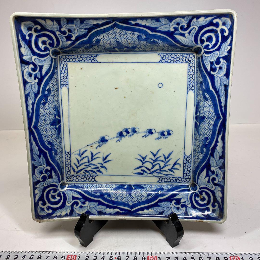 古伊万里 染付 角皿 25×25.8㎝ 西さ4-0721⑥ - 工芸品