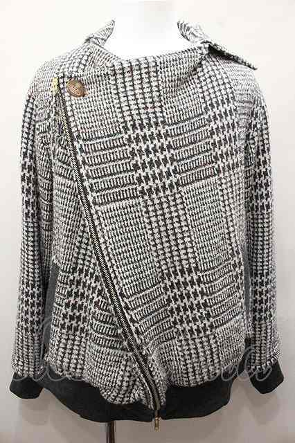 送料無料】グレンチェックアシンメトリックボマージャケット Vivienne