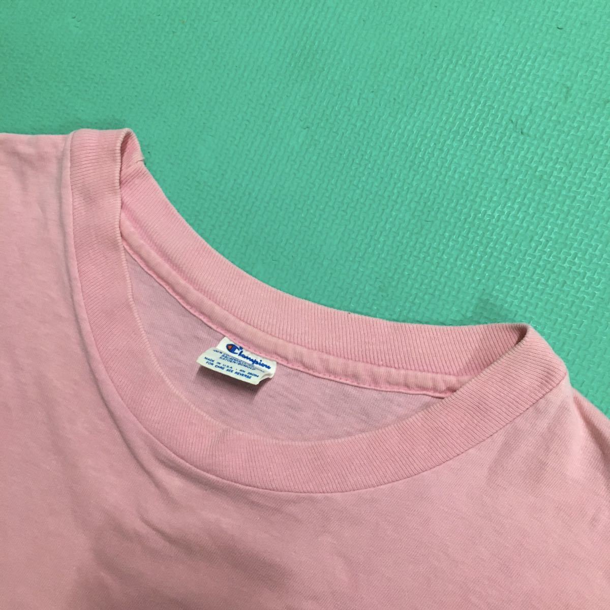 送料込 米国製 champion トリコタグ 80's 後期 ポケット付ききTシャツ Mサイズ ピンク made in usa USED チャンピオン アメカジ ビンテージの画像3