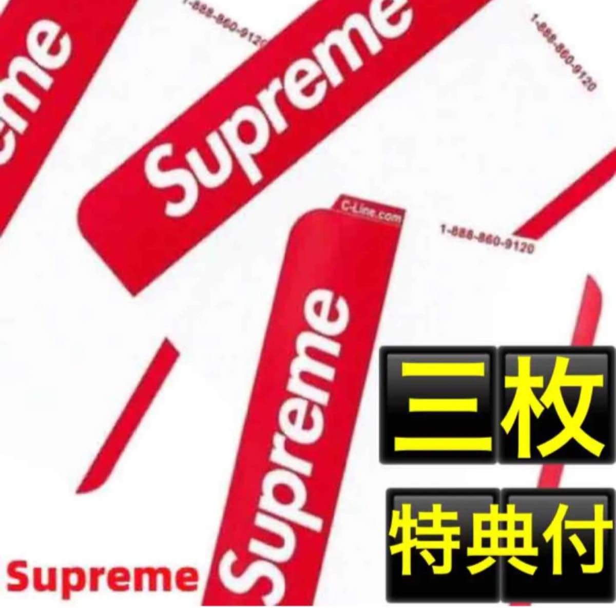 正規★ シュプリームステッカー Supremeステッカー ネームバッジ３枚セット★ シュプリーム ボックスロゴ赤 レッド シール