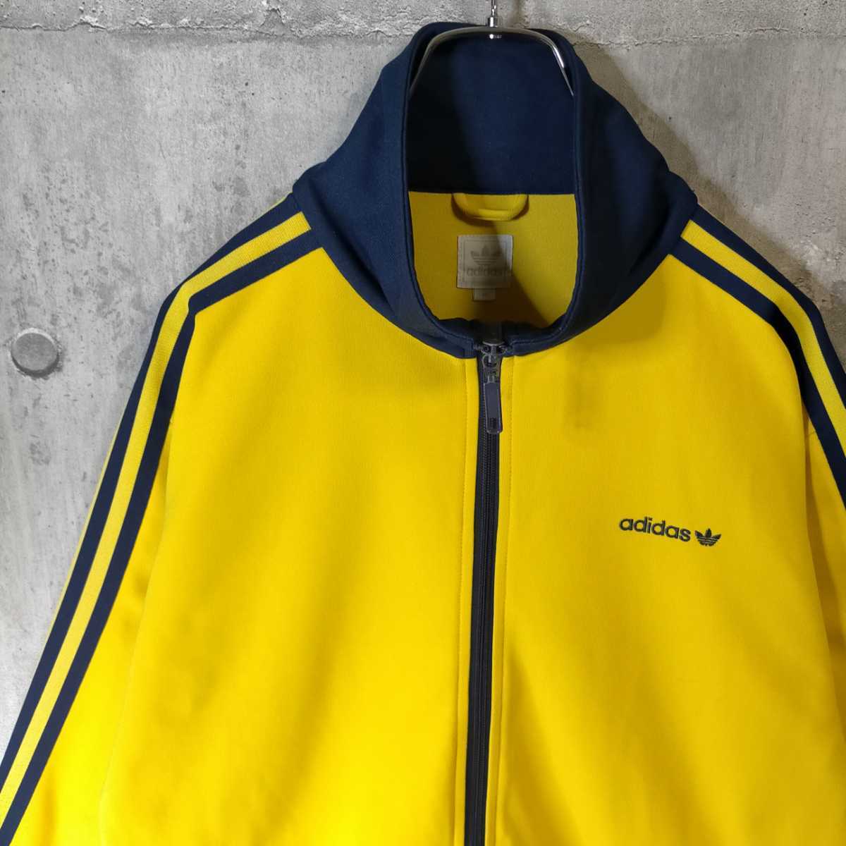 レア配色 XL adidas アディダス バイカラー 黄 紺 Yellow Navy イエロー ネイビー ジャージ 古着 ヴィンテージ  トラックジャケット 上着