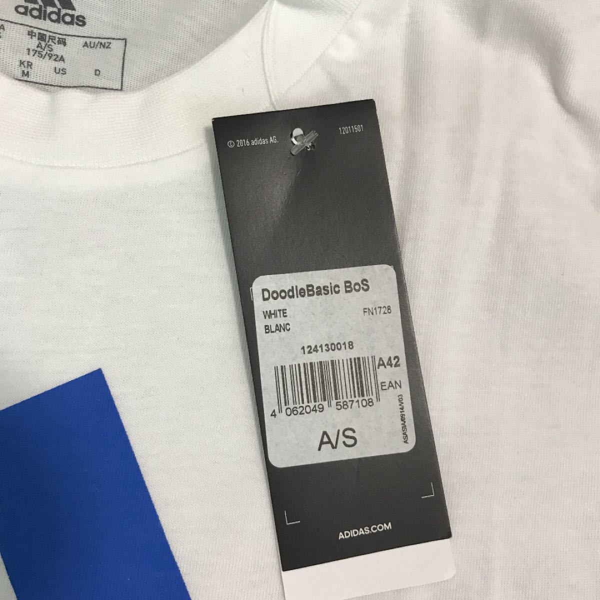 新品タグ付き★ adidas アディダス パフォーマンスロゴ 半袖　白Tシャツ　クルーネック デカロゴ  メンズM L相当 