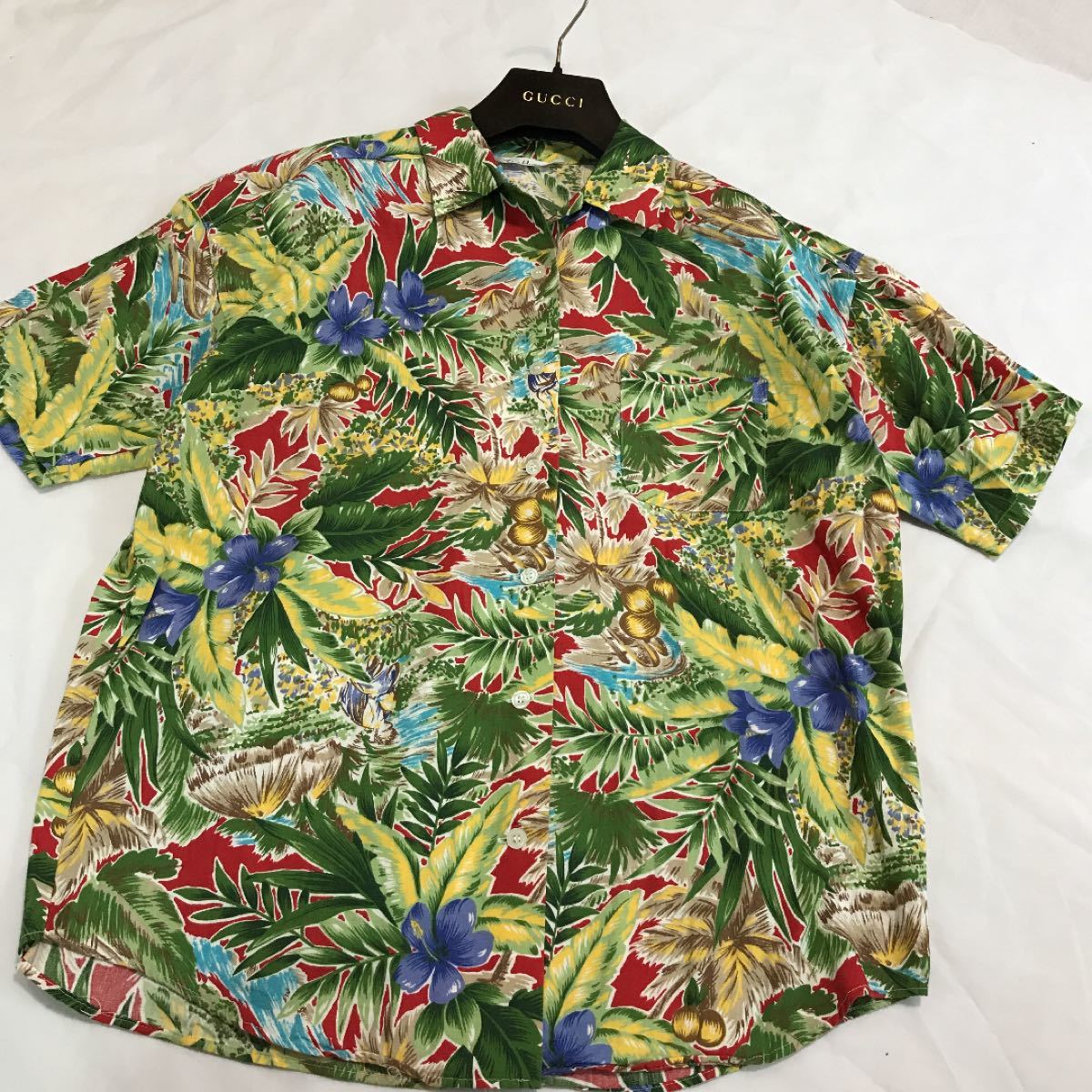 Pat Hogue アロハシャツ　オープンシャツ　ハワイアン　ボタニカル　総柄　ユニセックス　ゆったり大きめ　日本製　M 古着