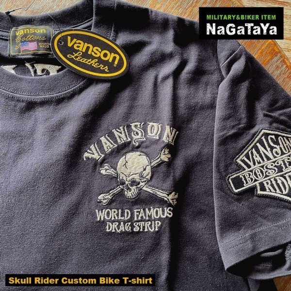 VANSON バンソン NVST-2219 スカルライダー カスタムバイク 刺繍Tシャツ XLサイズ スミクロ バイカー モーターサイクル_画像6
