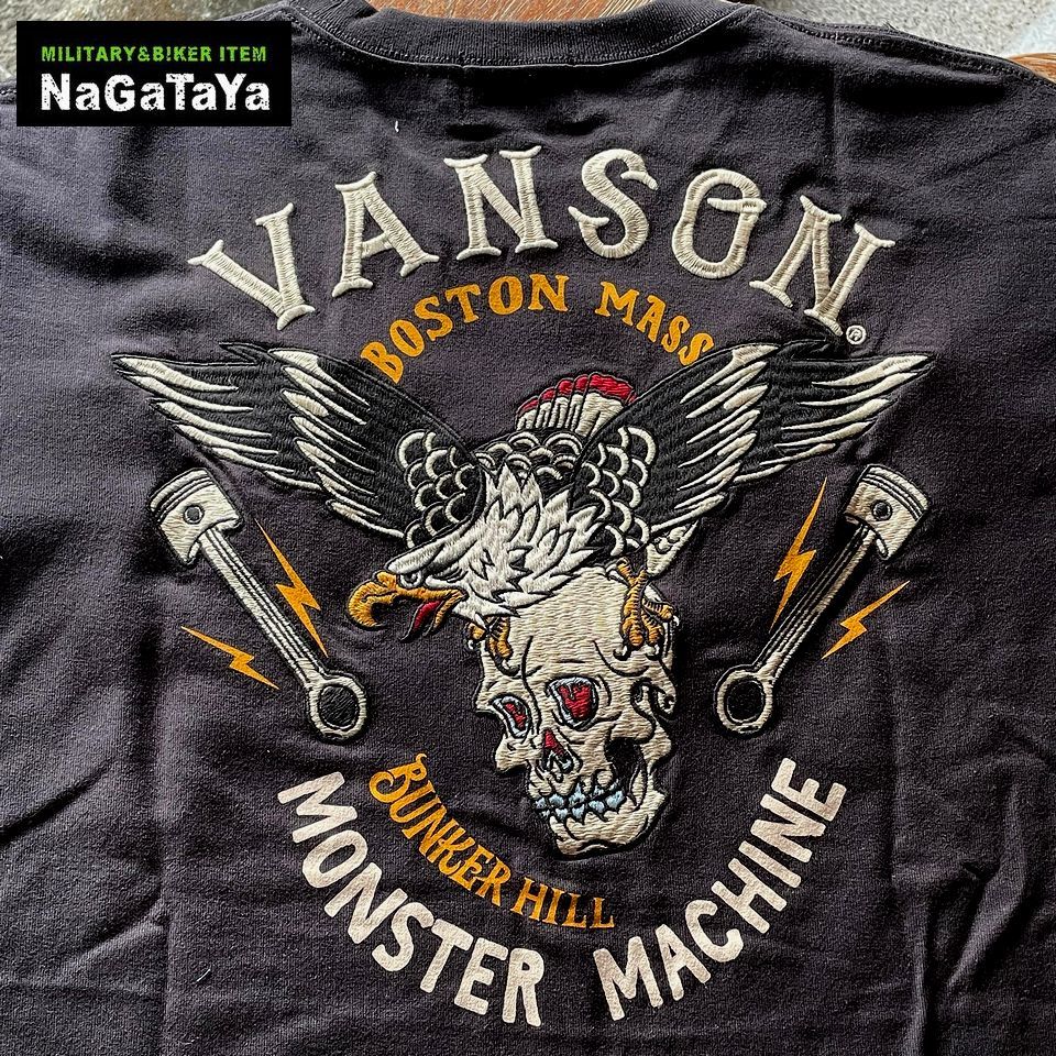 VANSON バンソン NVST-2214 イーグルスカル 刺繍 半袖 Tシャツ 天竺生地 ブラック(墨黒) Mサイズ BIKER バイカー モーターサイクル_画像4