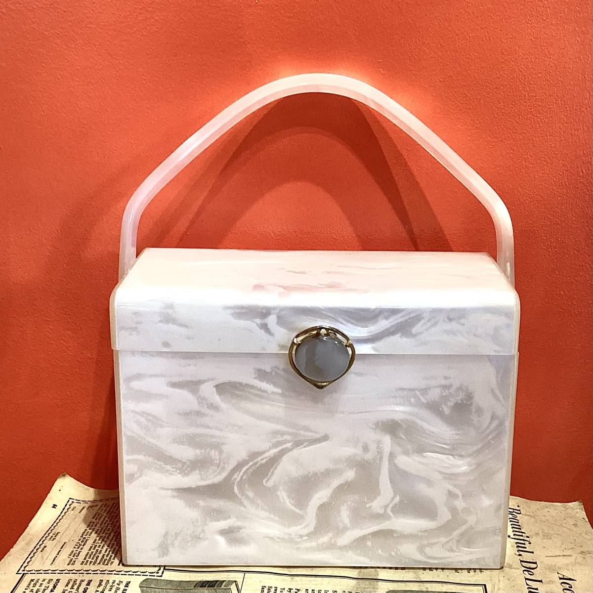 ☆「Stylecraft Miami」50s vintage lucite white marble box bag www 