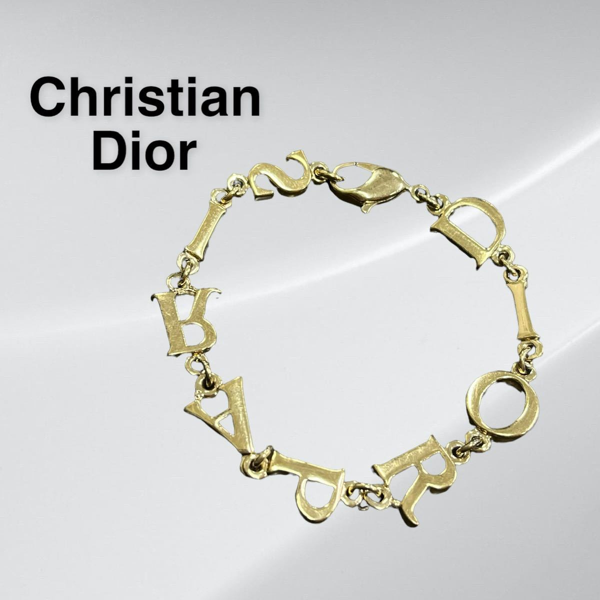 高級 Christian Dior クリスチャン ディオール Vintage ヴィンテージ オールド DIORPARISロゴ ゴールド ブレスレット