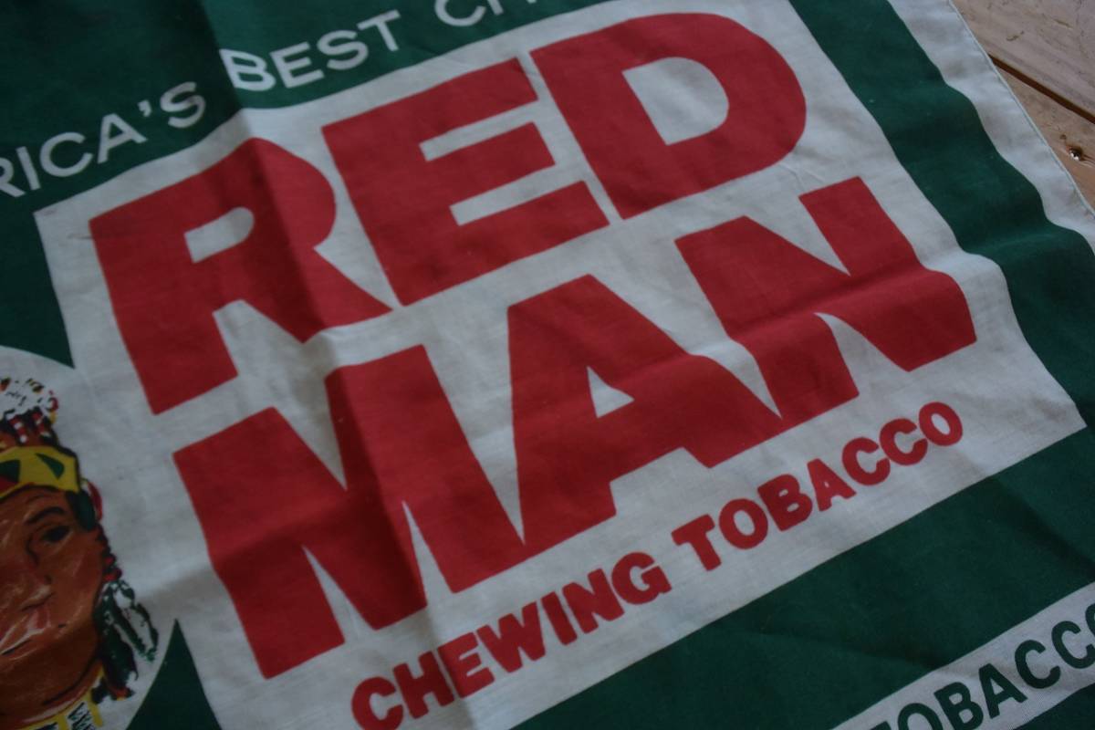 送料無料 Vintage RED MAN Chewing Tobacco バンダナ Made in USA タバコ 企業プリント ハンカチ アメリカ仕入れ 雑貨 ヴィンテージ A0355の画像4