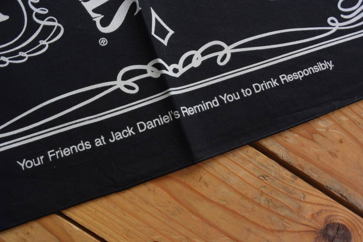 送料無料 Vintage Jack Daniel’s バンダナ ウイスキー 企業プリント アメカジ ブラック ハンカチ アメリカ仕入れ 雑貨 ヴィンテージ A0381_画像2