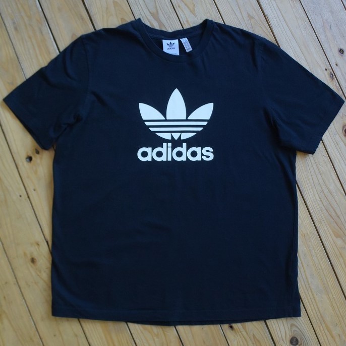 USA古着 アディダス adidas 半袖Tシャツメンズ XLサイズ トレフォイル カジュアル ブランドロゴ スポーツ ブラック アメリカ仕入 T1600の画像2