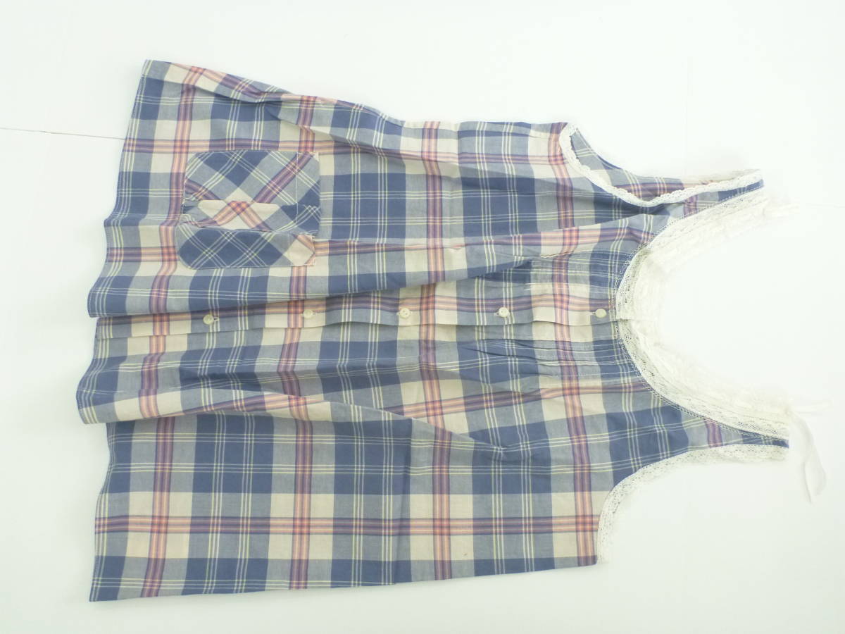 超美品 ラルフローレン ★白×水色×ピンク　チェック柄　ノースリーブシャツ　150_画像2