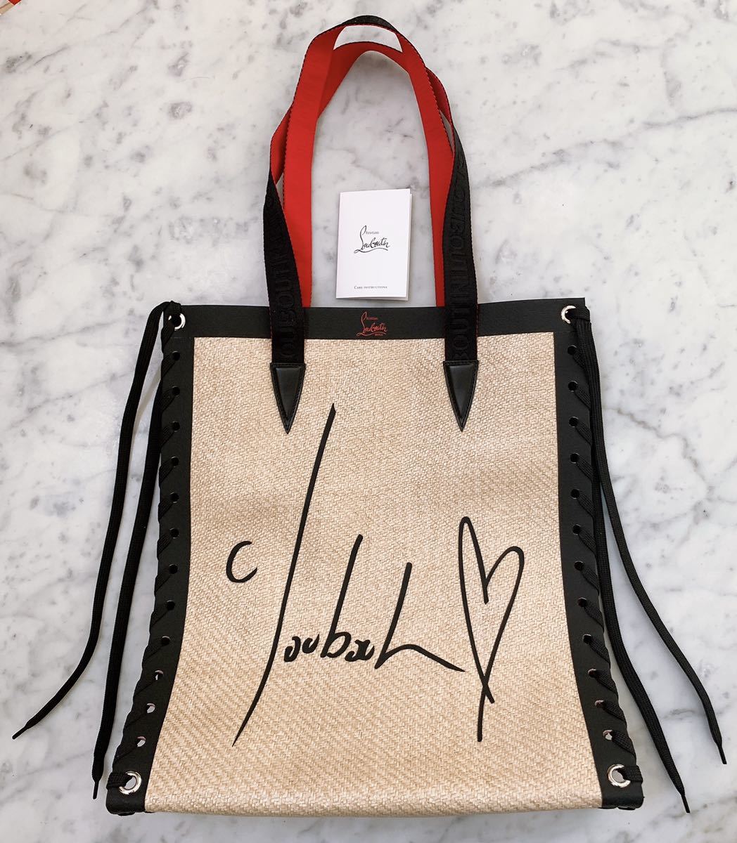  unused! Christian Louboutin fringe attaching natural material tote bag!