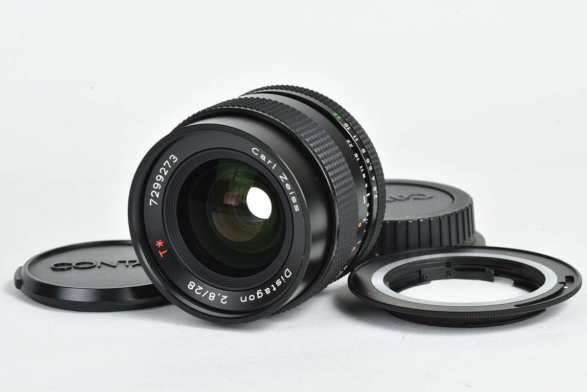 ★良品★Contax コンタックス Carl Zeiss Distagon ディスタゴン T* 28mm F2.8 RAYQUAL レイクォール CY-EOS マウントアダプター付き♪/g89_画像1