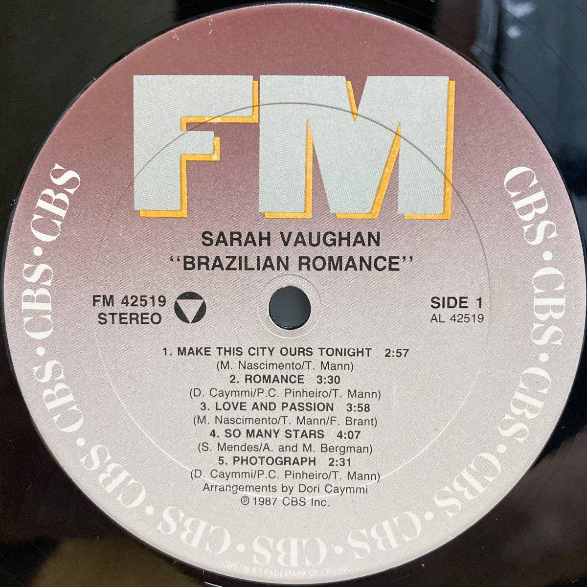 [LP] '87米Orig / Sarah Vaughan With Milton Nascimento / Brazilian Romance / CBS / FM 42519 / Latin Jazz / Vocal / Bossa Nova_画像3