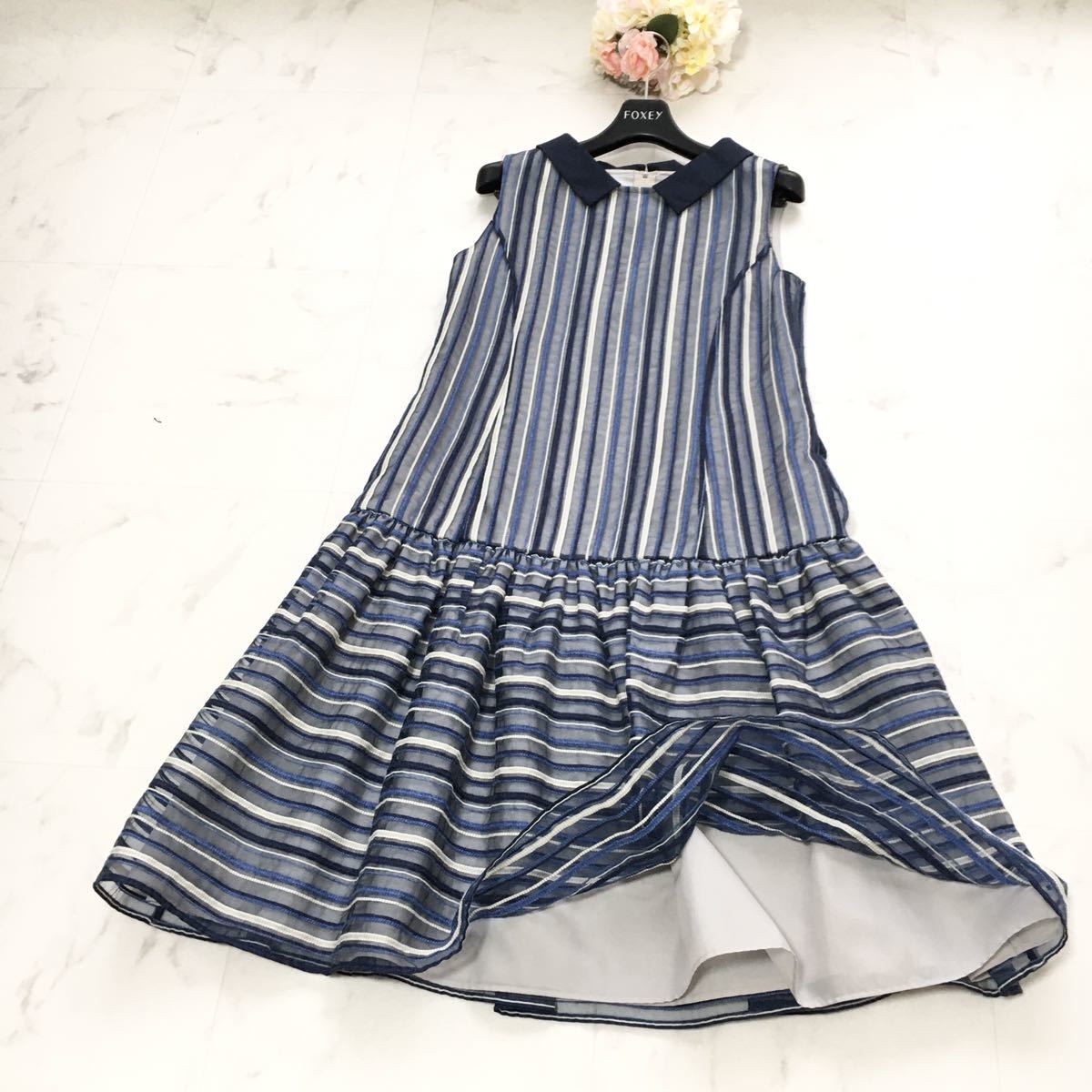 美品 定価13万円 FOXEY フォクシー 清楚 襟付き ドレス ワンピース
