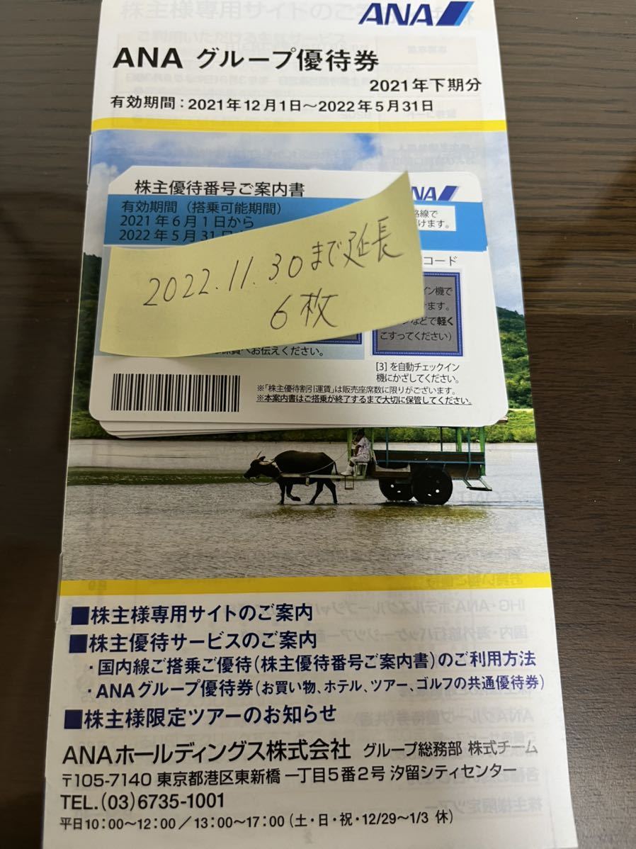 ANA 株主優待 航空 割引 6枚 2022年11月30日ご搭乗分まで有効 ccorca.org