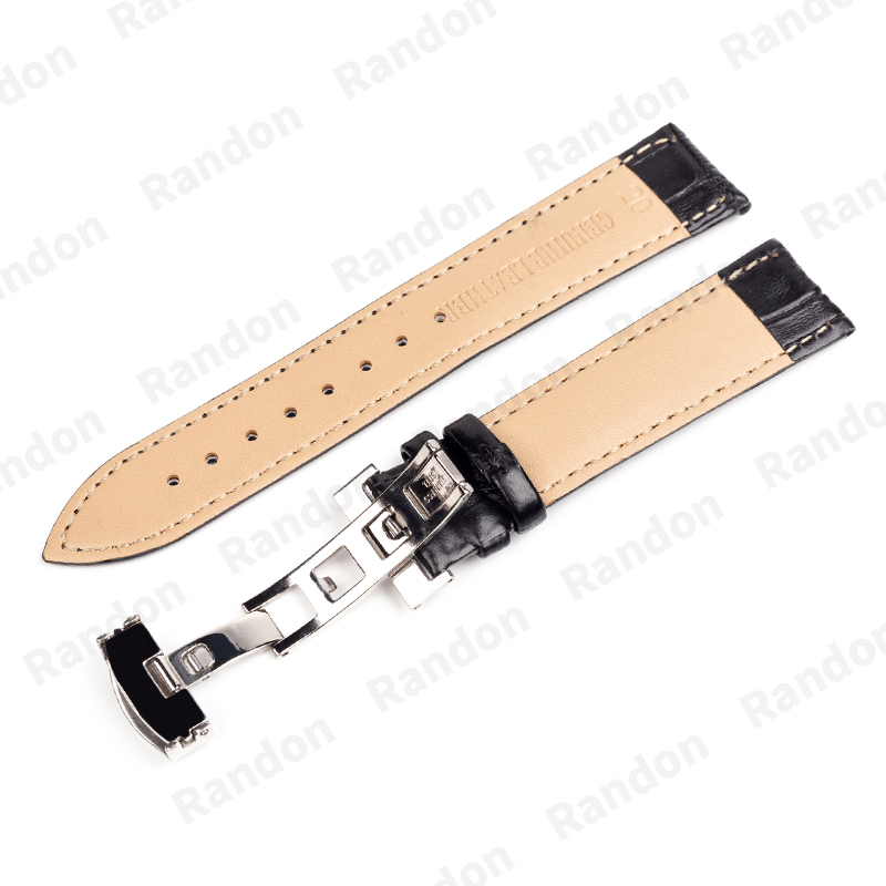 日本人気超絶の 腕時計ベルト 牛皮製クロコ模様型押し １８ｍｍ 未使用品 ブラック