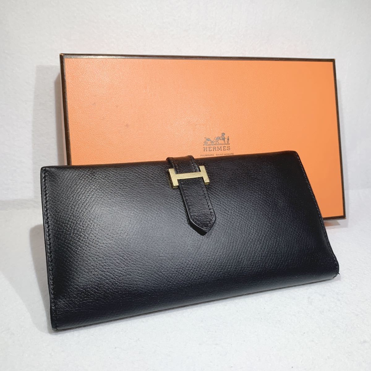 エルメス HERMES ベアン クラシック エプソン 長財布 G金具 ○Z刻印