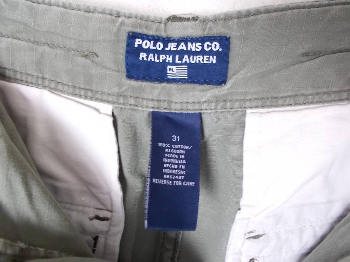 PoLo Jeans Ralph Lauren ポロ ジーンズ ラルフローレン ハーフ パンツ カーゴ ショーツ ダメージ加工 サイズ31 オリーブカーキ_画像7