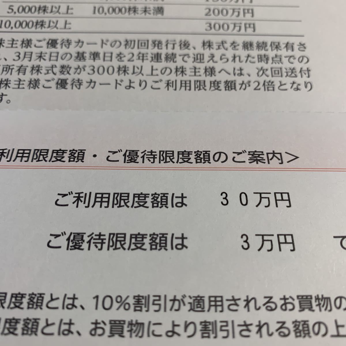 ２枚有　三越伊勢丹ホールディングス 株主優待カード 1枚 利用限度額30万円　10％割引_画像1