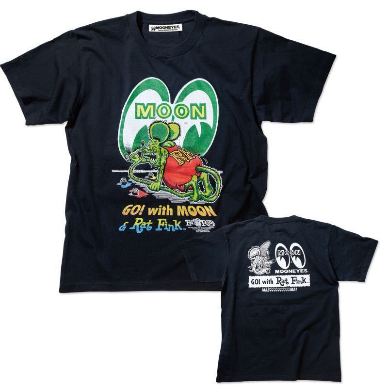 送料込み XLサイズ Rat Fink x MOON ペイント Tシャツ MOONEYES ブラック 黒 ムーンアイズ コラボ ラットフィンク