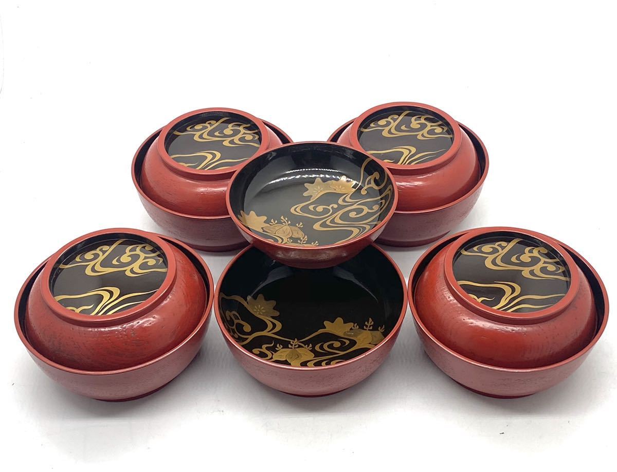 金蒔絵 吸物椀 五客 朱漆 黒漆 漆器 木製 漆塗 www.cleanlineapp.com