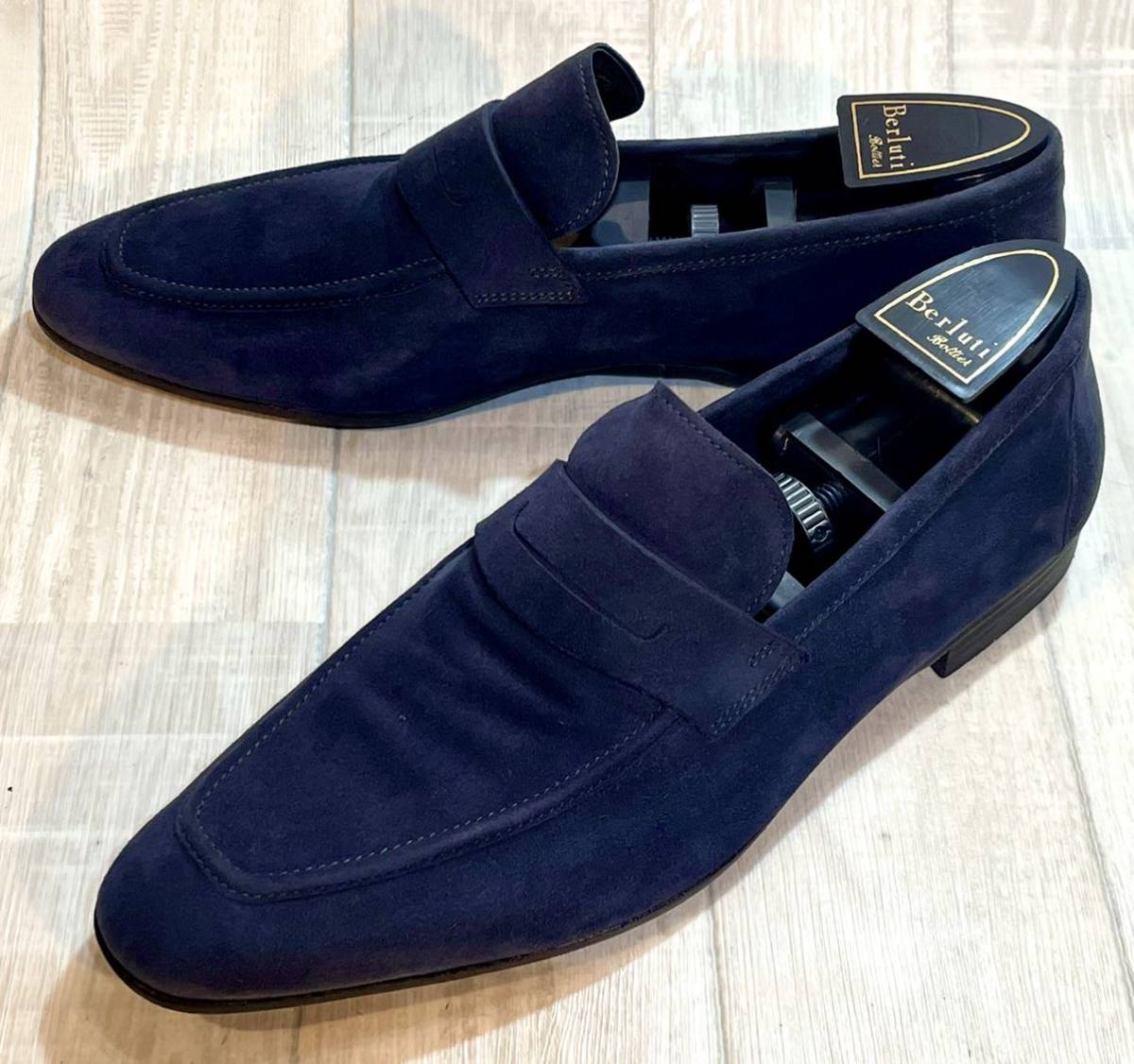 Berluti Berluti *27.5cm 9.5*U chip монета Loafer кожа обувь натуральная кожа обувь бизнес обувь платье обувь замша Italy производства темно-синий мужской 