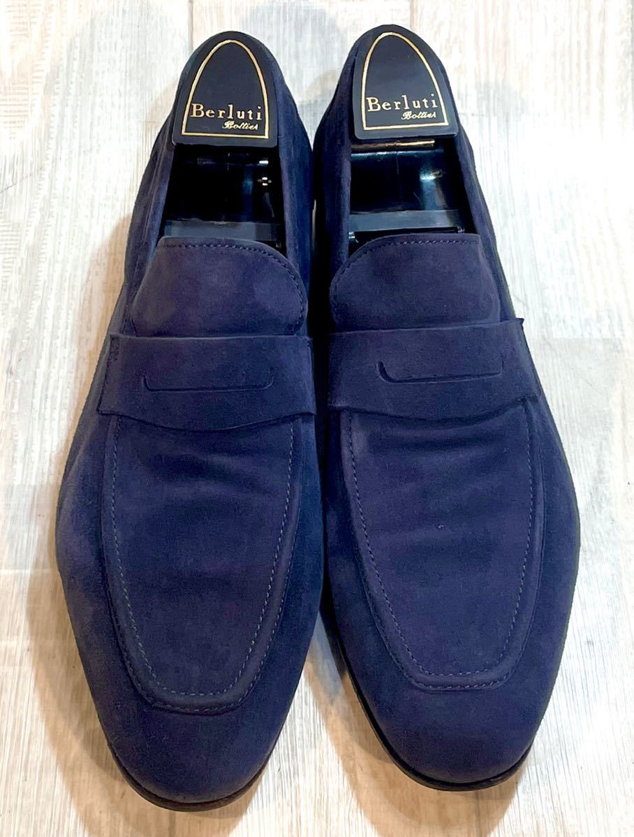 Berluti Berluti *27.5cm 9.5*U chip монета Loafer кожа обувь натуральная кожа обувь бизнес обувь платье обувь замша Italy производства темно-синий мужской 