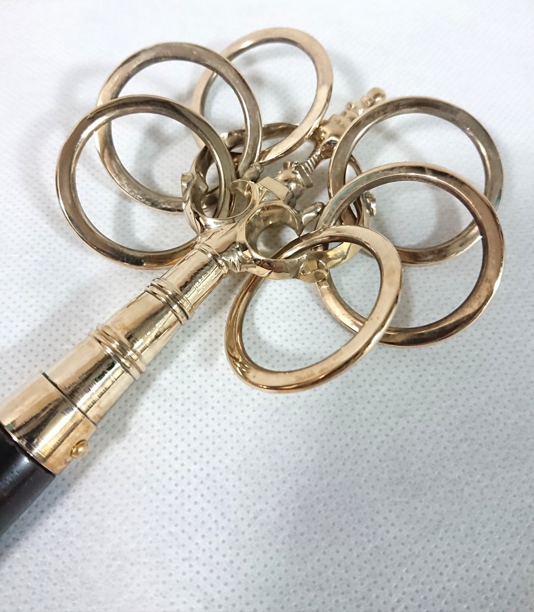 錫杖 六環 真鍮 本焼 黒檀柄付 京都製 工芸品 仏具・法具・密教・山伏
