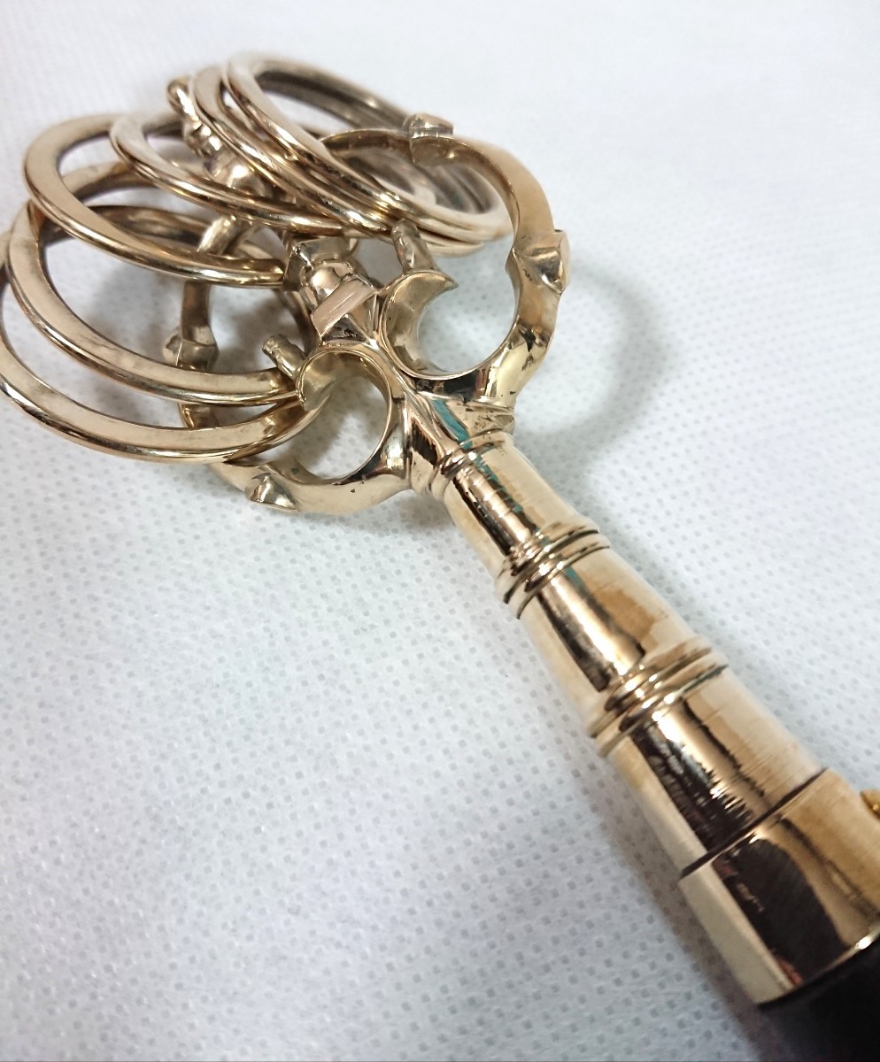 錫杖 六環 真鍮 本焼 黒檀柄付 京都製 工芸品 仏具・法具・密教・山伏