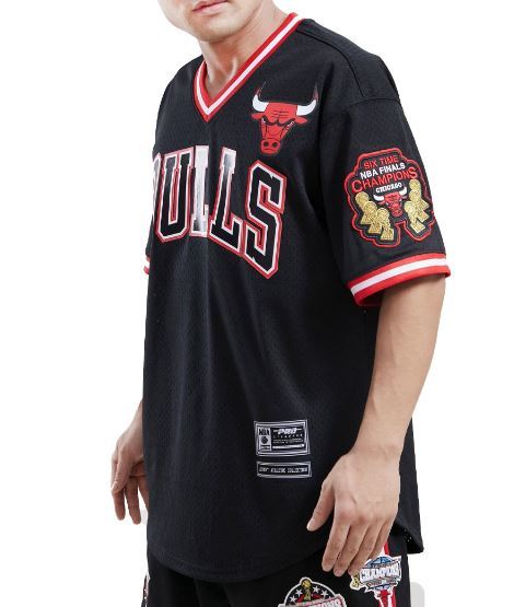 BG1)PRO STANDARD Chicago Bulls VネックジャージTシャツ/黒/2XL/シカゴ・ブルズ/HIPHOP/NBA_画像2