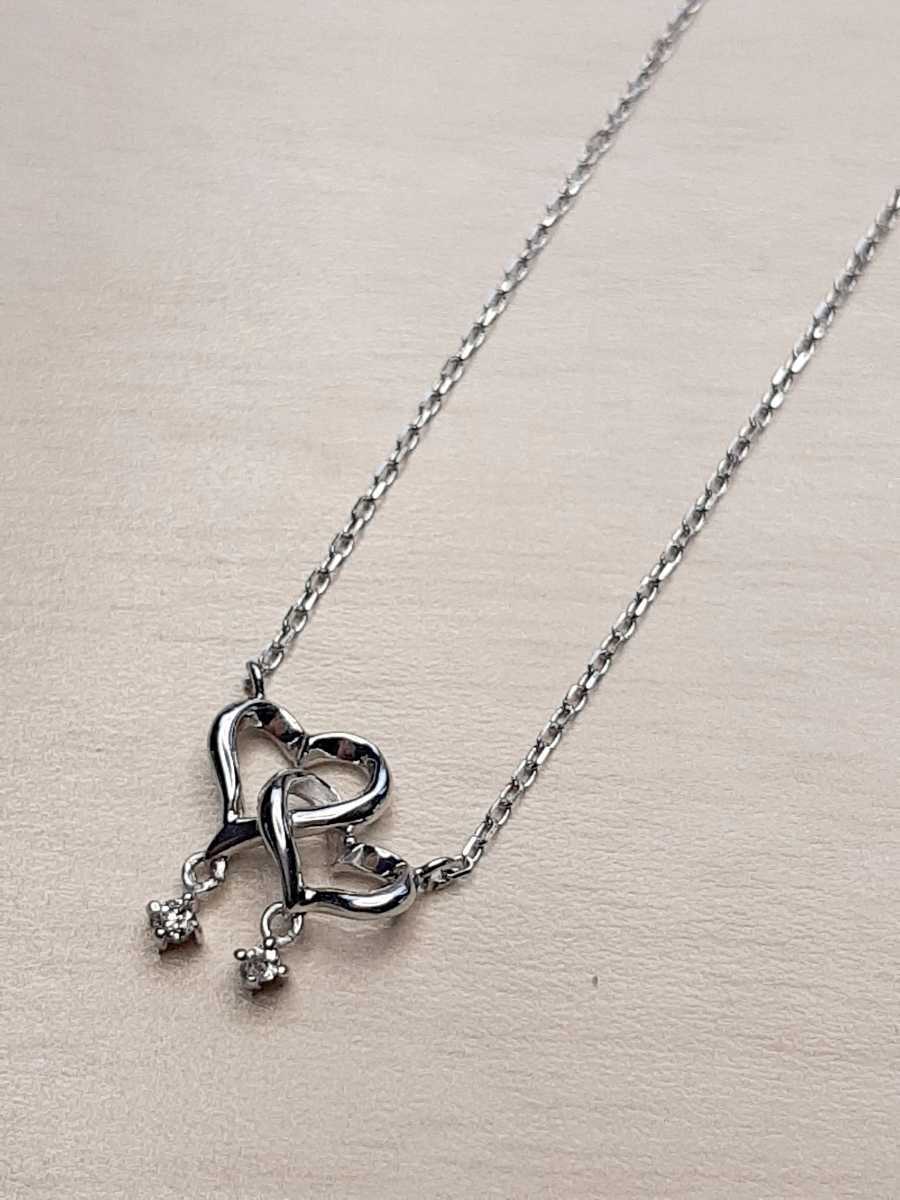 K18WG☆天然ダイヤ0.03ct☆ネックレス42mm ペンダント☆100