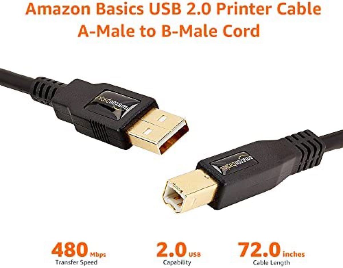 アマゾンベーシック USB2.0ケーブル 1.8m タイプAオス タイプBオス USBケーブル usba usbb ケーブル