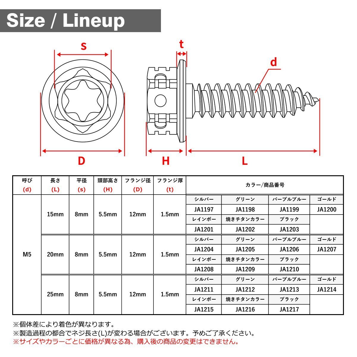 M5×25mm 64チタン合金 ヘキサゴンヘッド タッピングネジ トルクス穴付き パープルブルー 1個 JA1213_画像2